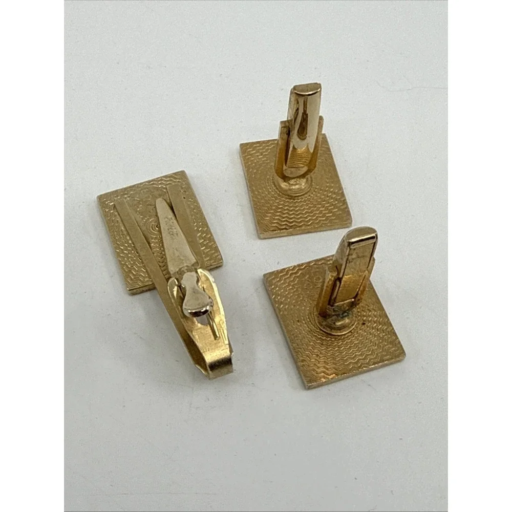 Men's Cufflinks Tie Clip Greek Letters I Love You Pioneer Goldtone Set
